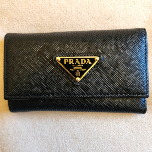PRADA Tessuto Milano Saffiano Leather 6 Key Holder Wallet Cardholder Black - Picture 3 of 15